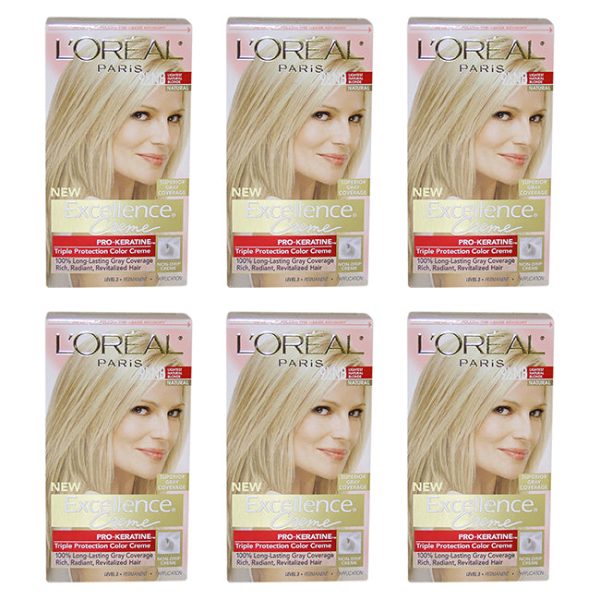 LOreal Paris Excellence Creme Pro - Keratine - 9.5 NB Lightest Natural Blonde - Natural by LOreal Paris for Unisex - 1 Application Hair Color - Pack of 6 Discount