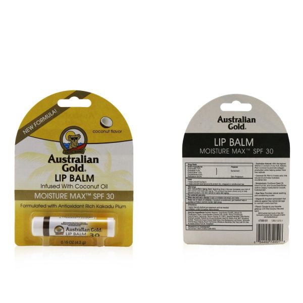 Australian Gold Lip Balm Moisture Max SPF 30 Infused with Coconut Oil  4.2g 0.15oz Online Hot Sale