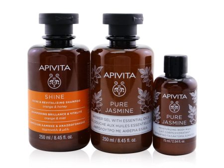 Apivita Holly Jolly Treats Set: Shine & Revitalizing Shampoo 250ml+ Pure Jasmine Shower Gel 250ml+ Pure Jasmine Body Milk 75ml  3pcs Discount